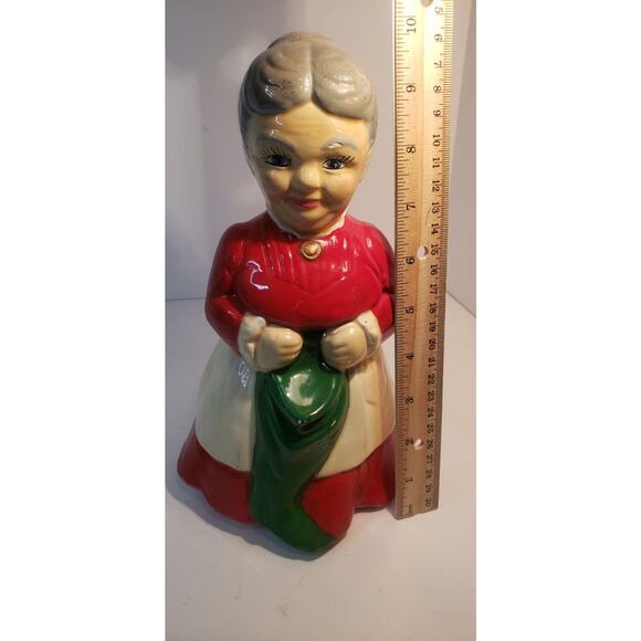 Vintage Ceramic Mrs. Claus Figurine Hand Painted Holding Stocking 10" Holiday - Picture 16 of 16